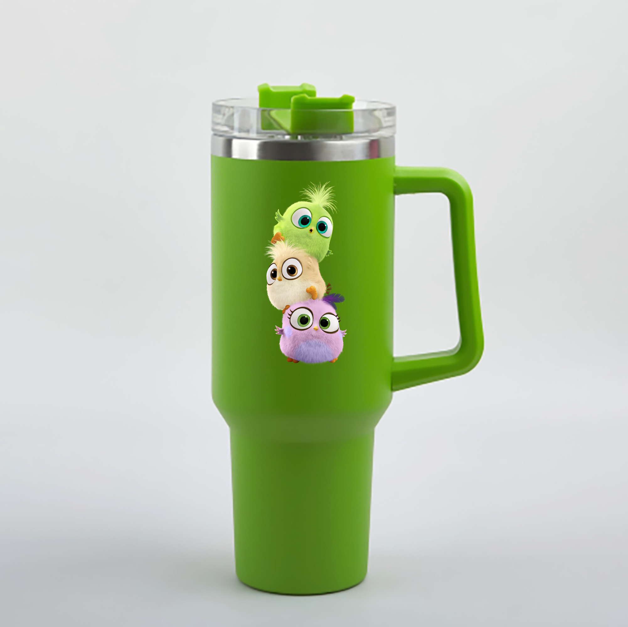 （画像用） Angry Birds アングリーバード 1200mL車用タンブラー - クリスタルステッカー（プラスチックストロー付き）